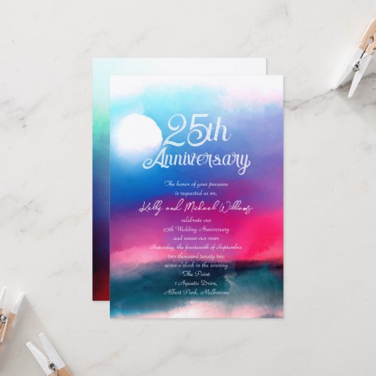 水エレガントカラフル色オーロラ記念日 招待状 (正面/裏面インサイチュ)