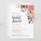 水エレガントカラフル色フローラブライダルシャワー 招待状 (正面)