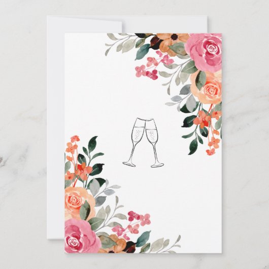 水エレガントカラフル色フローラブライダルシャワー 招待状 (裏面)