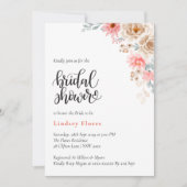 水エレガントカラフル色フローラブライダルシャワー 招待状 (正面)