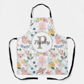 水エレガントカラフル色フローラ葉モノグラム エプロン (正面)