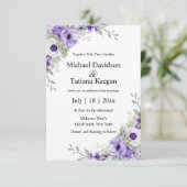 水エレガントフォーマル色パープルフローラ結婚 招待状 (スタンド正面)