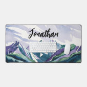 水エレガントモダン色の山の風景 デスクマット (キーボード&マウス)