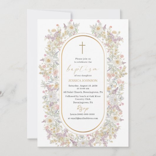 水エレガントモダン色の花バプテスマ 招待状 (正面)