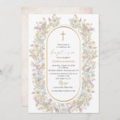 水エレガントモダン色の花バプテスマ 招待状 (正面/裏面)