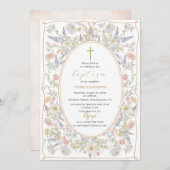 水エレガントモダン色の花バプテスマ 招待状 (正面/裏面)