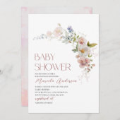 水エレガントモダン色の花ベビーシャワー 招待状 (正面/裏面)