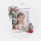 水エレガントモダン色クリスマスフローラ写真 オーナメントカード (正面)