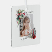 水エレガントモダン色クリスマスフローラ写真 メタルオーナメント (正面右)