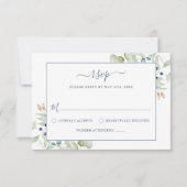 水エレガントモダン色セージ植物結婚の 出欠カード (正面)