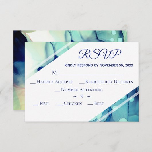 *~*水エレガントモダン色ティール（緑がかった色）RSVP結婚の 出欠カード (正面/裏面)
