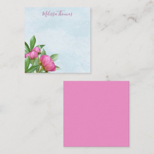 水エレガントモダン色ピンク牡丹フローラ ノートカード (正面/裏面)