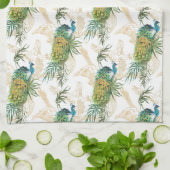 水エレガントモダン色ピーコック花柄 キッチンタオル (折り畳み)