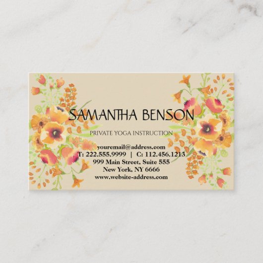 水エレガントモダン色フローライラストレーションヨガ 名刺 (正面)