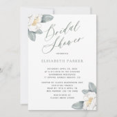 水エレガントモダン色フローラブライダルシャワー 招待状 (正面)