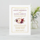 水エレガントモダン色フローラブルゴーニュ結婚ーズ 招待状 (スタンド正面)