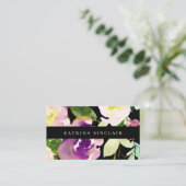 水エレガントモダン色フローラ黒 名刺 (スタンド正面)