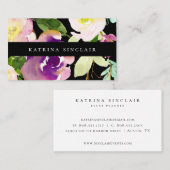 水エレガントモダン色フローラ黒 名刺 (正面/裏面)