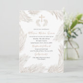 水エレガントモダン色ベージュウィングスエンジェルバプティス 招待状 (スタンド正面)