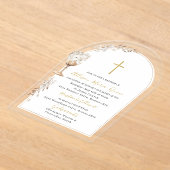 水エレガントモダン色ベージュエンジェルバプテスマ アクリル招待状 (レイダウン)