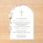 水エレガントモダン色ベージュエンジェルバプテスマ アクリル招待状 (正面)