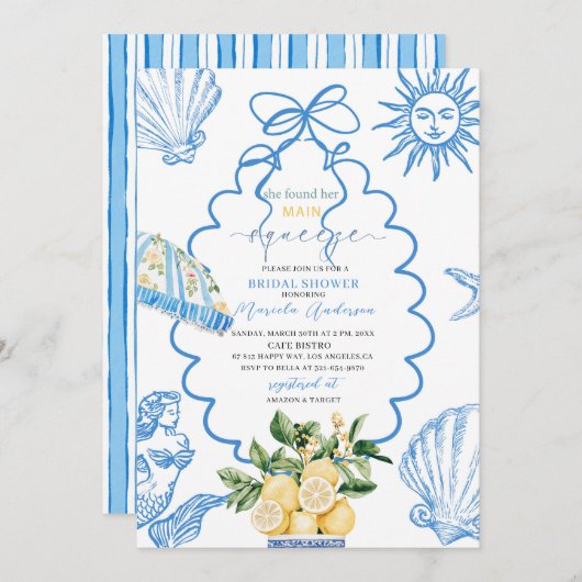 水エレガントモダン色メイン絞りブライダルsho 招待状 (正面/裏面)