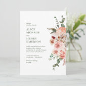 水エレガントモダン色赤面ピンクローズ結婚ズ 招待状 (スタンド正面)