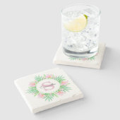 水エレガントモノグラムの色フローラ ストーンコースター (横)