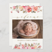 水エレガント彩バラ墨書誕生 案内状 (正面/裏面)