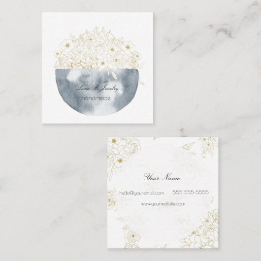 水エレガント彩半月およびフローラ四角 スクエア名刺 (正面/裏面)