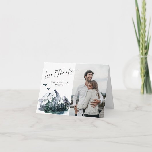 水エレガント彩山林写真結婚ズ  サンキューカード (正面)