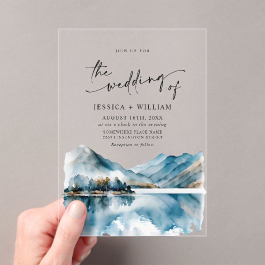 水エレガント彩山林結婚の写真 アクリル招待状 (インサイチュ (ポータブル))