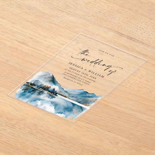 水エレガント彩山林結婚の写真 アクリル招待状 (レイダウン)