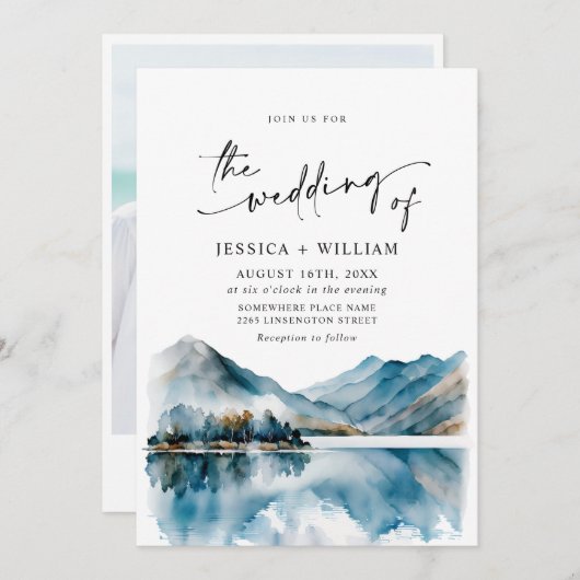 水エレガント彩山林結婚の写真 招待状 (正面/裏面)