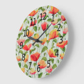 水エレガント彩赤ピンクと黄色の花| ラージ壁時計 (傾斜)