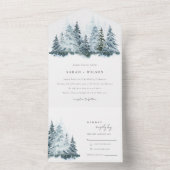 水エレガント彩雪の冬の森パイン結婚ズ オールインワン招待状 (内側)