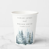 水エレガント彩雪の冬の森パイン結婚ズ 紙コップ (裏面)