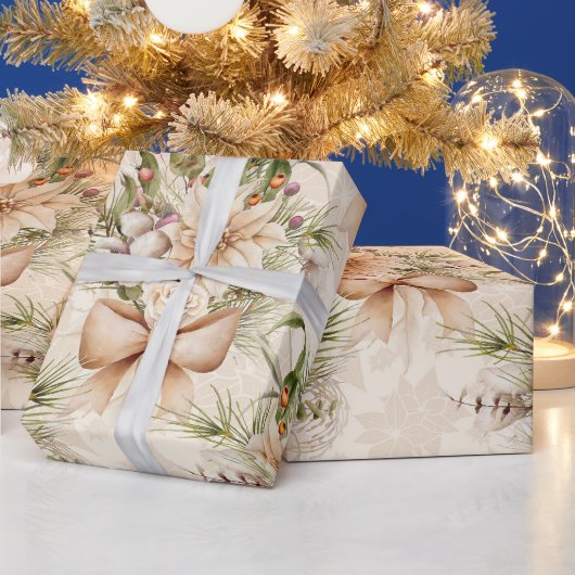 水エレガント素朴色の植物性クリスマス ラッピングペーパー (クリスマス)