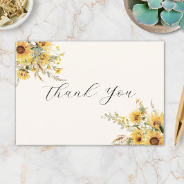 水エレガント素朴色ひまわりフローラフラット サンキューカード