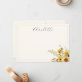 水エレガント素朴色ひまわりフローラ ノートカード (正面/裏面インサイチュ)