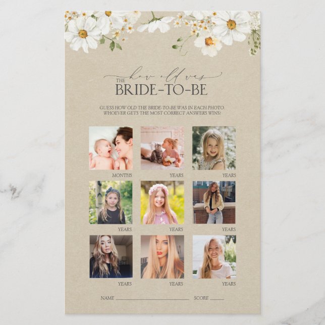 水エレガント素朴色デイジーブライダルシャワーゲーム (正面)