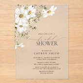 水エレガント素朴色デイジーブライダルシャワー アクリル招待状 (正面)
