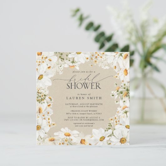 水エレガント素朴色デイジーブライダルシャワー 招待状 (スタンド正面)