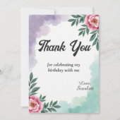 水エレガント素朴色フローラボー誕生日 サンキューカード (正面)