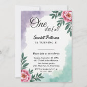 水エレガント素朴色フローラ保保1歳の誕生日 招待状 (正面)