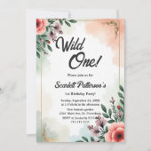 水エレガント素朴色フローラ保保1歳の誕生日 招待状 (正面)