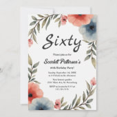 水エレガント素朴色フローラ60誕生日 招待状 (正面)