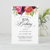 水エレガント素朴色フローラ80誕生日 招待状 (スタンド正面)