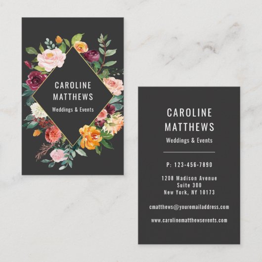 水エレガント素朴色フローラ 名刺 (正面/裏面)