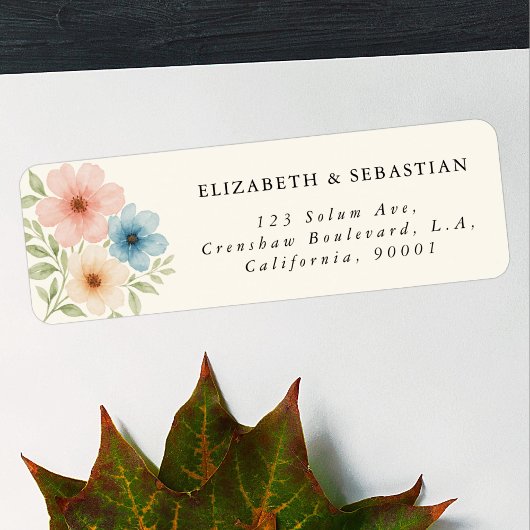 水エレガント素朴色ブルーベージュ&ピンクフローラ ラベル